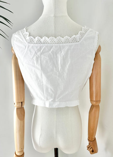 Antique Cotton Anglaise White Floral Prairie Top