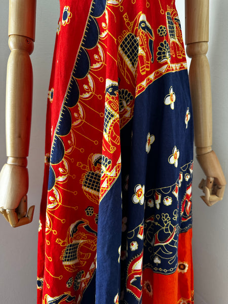 1970's Indian Cotton Block Sun Dress Maxi