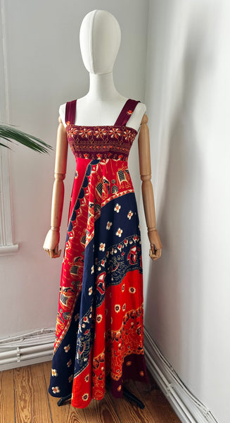 1970's Indian Cotton Block Sun Dress Maxi
