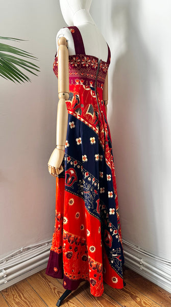 1970's Indian Cotton Block Sun Dress Maxi
