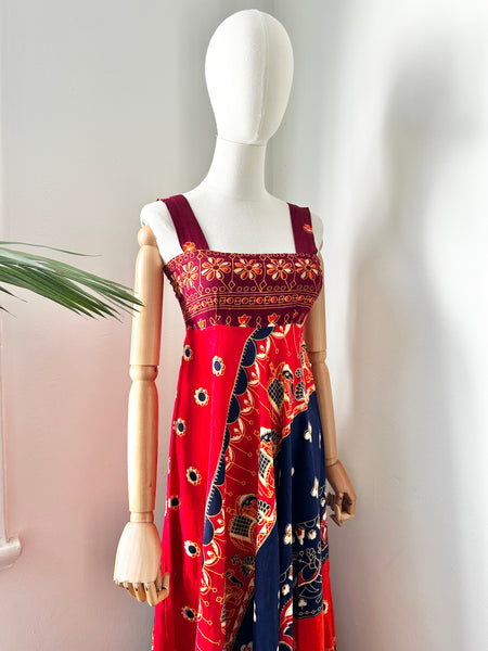 1970's Indian Cotton Block Sun Dress Maxi
