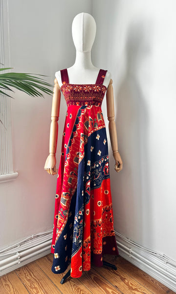 1970's Indian Cotton Block Sun Dress Maxi