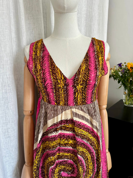 1970's Abstract Pink Cotton Maxi Dress