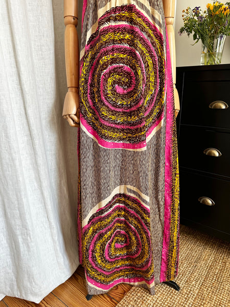 1970's Abstract Pink Cotton Maxi Dress