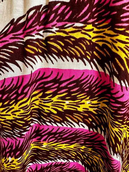 1970's Abstract Pink Cotton Maxi Dress