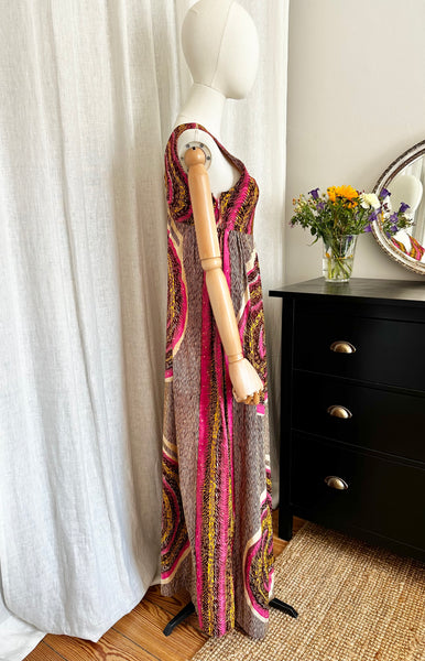 1970's Abstract Pink Cotton Maxi Dress