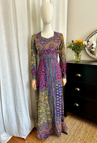 1970's Indian Cotton Block Dress Maxi
