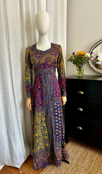 1970's Indian Cotton Block Dress Maxi