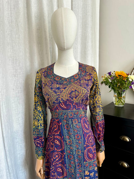 1970's Indian Cotton Block Dress Maxi