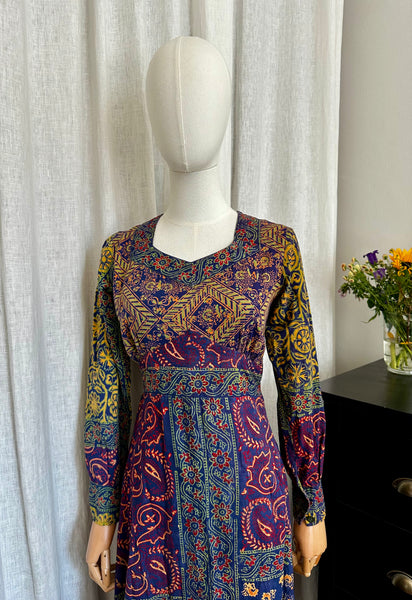 1970's Indian Cotton Block Dress Maxi