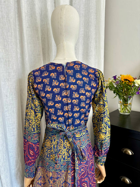 1970's Indian Cotton Block Dress Maxi