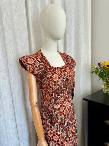 1970's Indian Cotton Block Dress Maxi