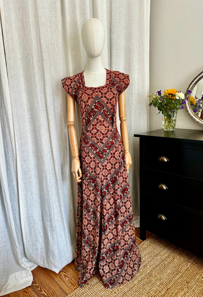 1970's Indian Cotton Block Dress Maxi