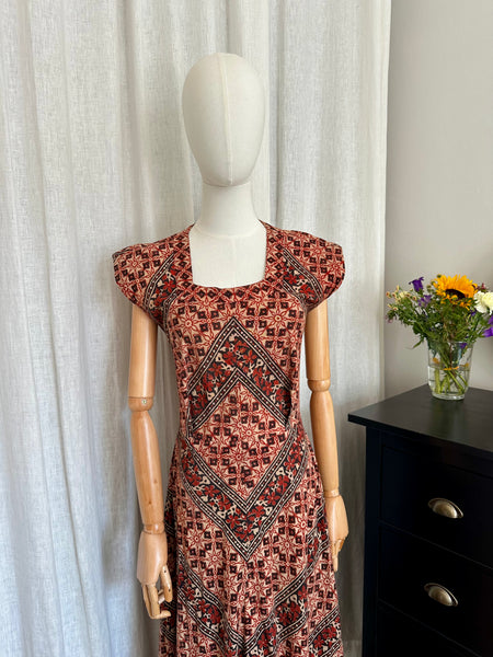 1970's Indian Cotton Block Dress Maxi