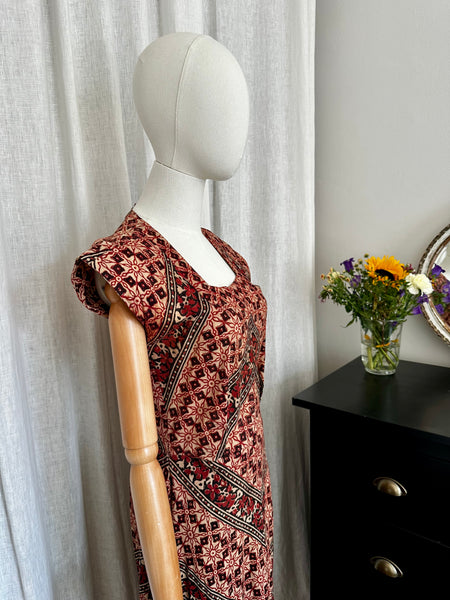 1970's Indian Cotton Block Dress Maxi