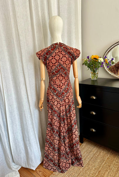 1970's Indian Cotton Block Dress Maxi