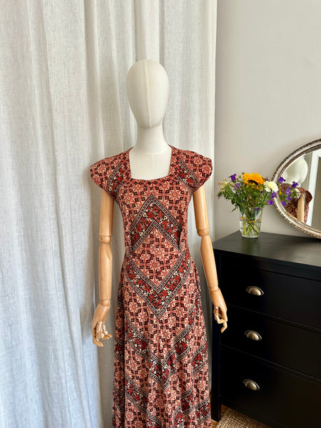 1970's Indian Cotton Block Dress Maxi