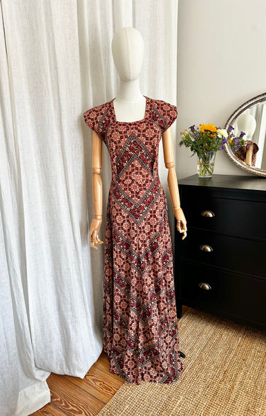 1970's Indian Cotton Block Dress Maxi