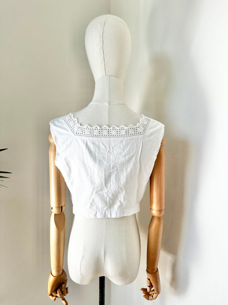 Antique Cotton Anglaise White Floral Prairie Top