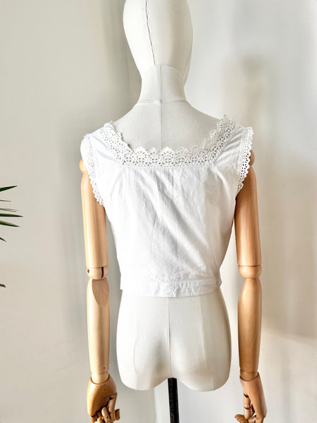Antique Cotton Anglaise White Floral Prairie Top
