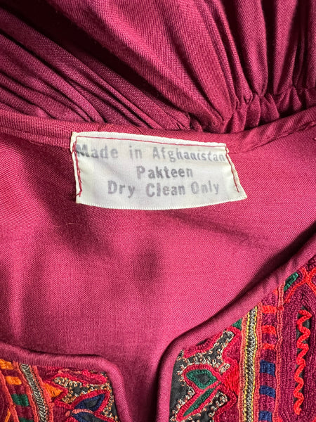 Vintage Afghan Bohemian Maxi Dress – Hand-Embroidered Gothic Rayon