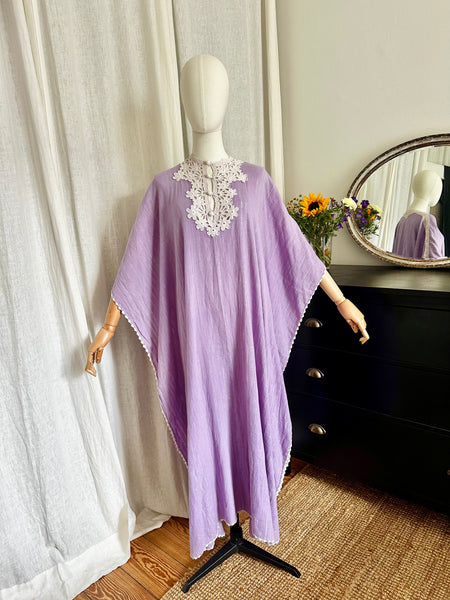Ethereal Vintage Cheesecloth Cotton Dress, Bohemian Kaftan Sleeves, Cape Dress