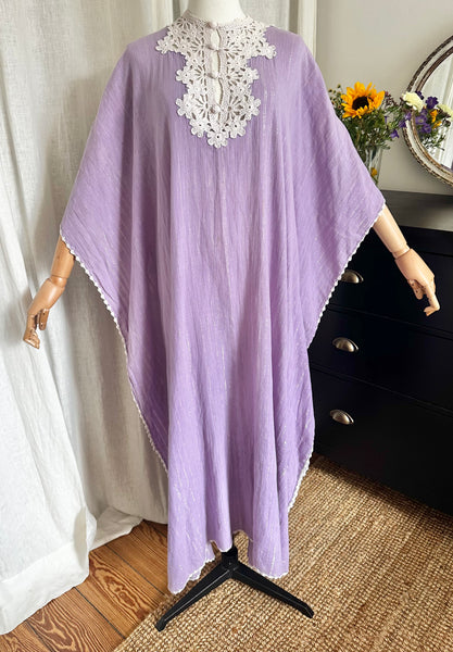 Ethereal Vintage Cheesecloth Cotton Dress, Bohemian Kaftan Sleeves, Cape Dress