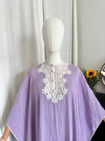 Ethereal Vintage Cheesecloth Cotton Dress, Bohemian Kaftan Sleeves, Cape Dress