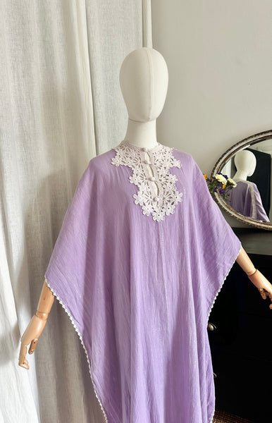 Ethereal Vintage Cheesecloth Cotton Dress, Bohemian Kaftan Sleeves, Cape Dress
