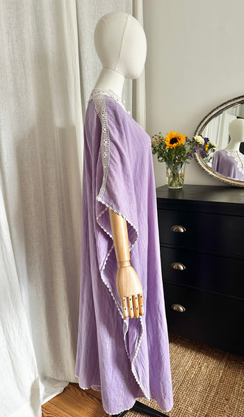 Ethereal Vintage Cheesecloth Cotton Dress, Bohemian Kaftan Sleeves, Cape Dress