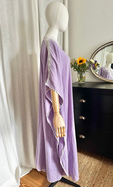 Ethereal Vintage Cheesecloth Cotton Dress, Bohemian Kaftan Sleeves, Cape Dress