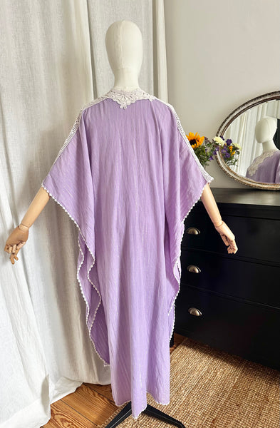 Ethereal Vintage Cheesecloth Cotton Dress, Bohemian Kaftan Sleeves, Cape Dress