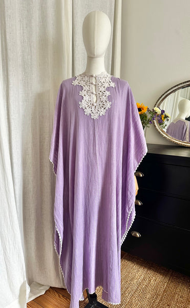 Ethereal Vintage Cheesecloth Cotton Dress, Bohemian Kaftan Sleeves, Cape Dress