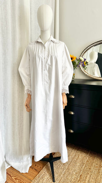 Antique 1910 Floral White Cotton Dress Gown