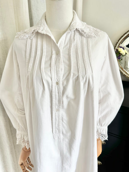 Antique 1910 Floral White Cotton Dress Gown