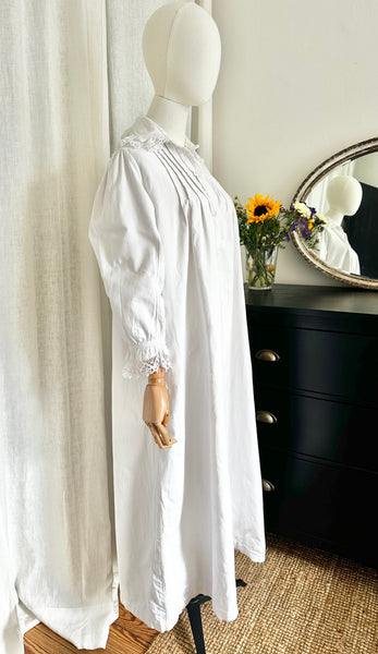 Antique 1910 Floral White Cotton Dress Gown