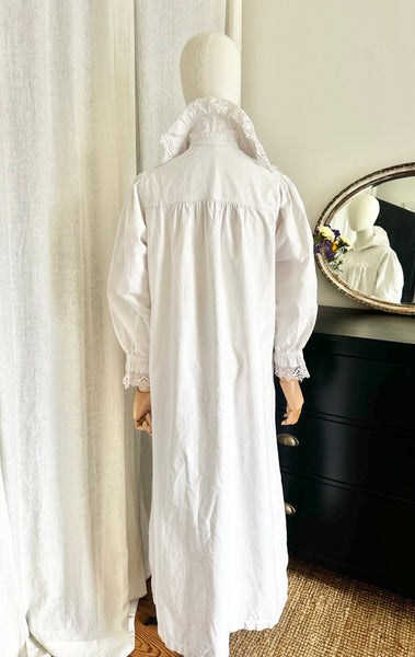 Antique 1910 Floral White Cotton Dress Gown