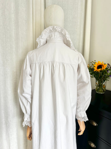 Antique 1910 Floral White Cotton Dress Gown