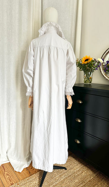 Antique 1910 Floral White Cotton Dress Gown
