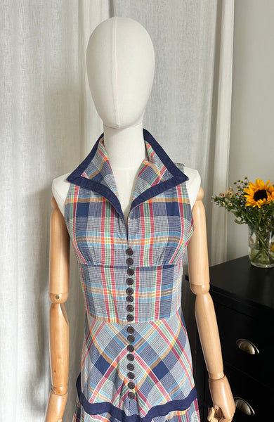 1970's Betty Barclay Checked Paid Prairie Maxi Dress