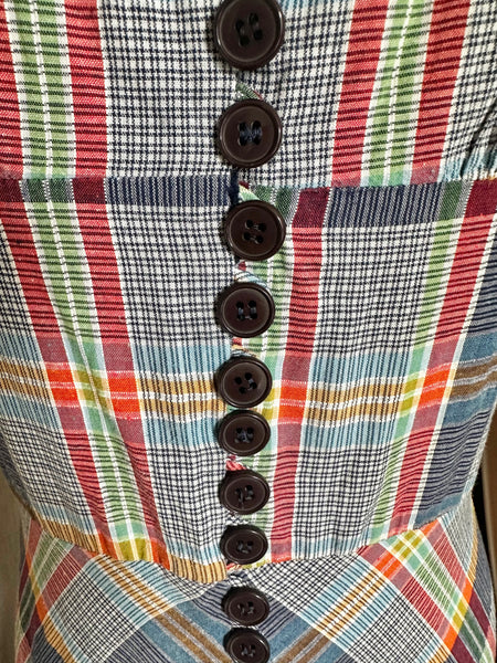 1970's Betty Barclay Checked Paid Prairie Maxi Dress