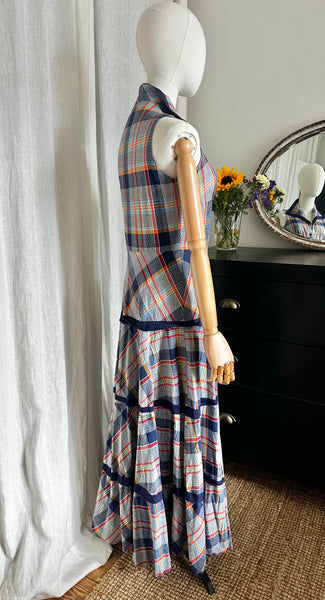 1970's Betty Barclay Checked Paid Prairie Maxi Dress