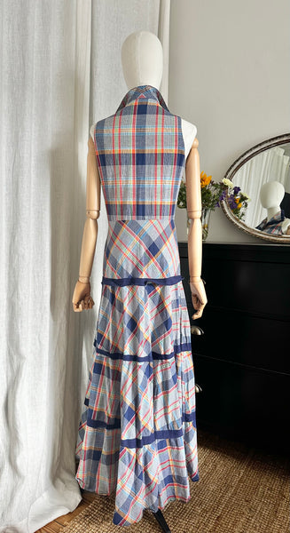 1970's Betty Barclay Checked Paid Prairie Maxi Dress