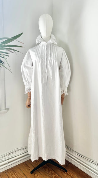 Antique 1910 Floral White Cotton Dress Gown