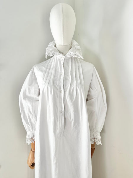 Antique 1910 Floral White Cotton Dress Gown