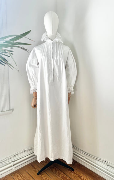 Antique 1910 Floral White Cotton Dress Gown