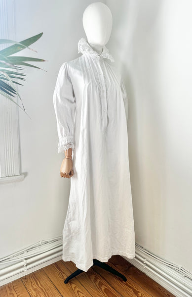 Antique 1910 Floral White Cotton Dress Gown
