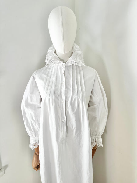 Antique 1910 Floral White Cotton Dress Gown