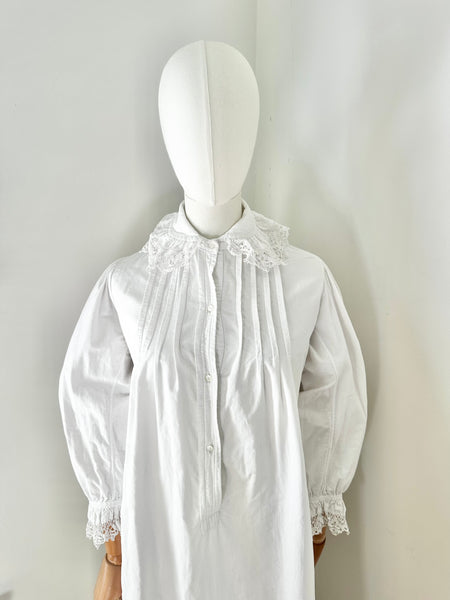 Antique 1910 Floral White Cotton Dress Gown
