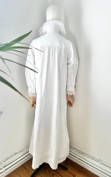 Antique 1910 Floral White Cotton Dress Gown